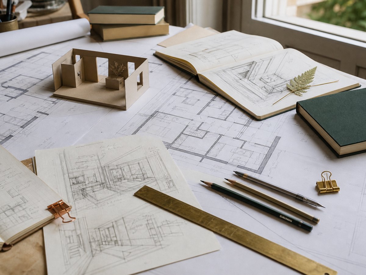 Plans and a scale model on a workshop table, ready for a session brief